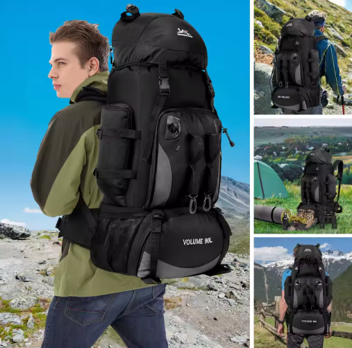 Mochila impermeable de 90 l para senderismo, acampada, mochila de trekking, mochila de gran capacidad para viajes, deportes al aire libre, equipo de acampada para hombres