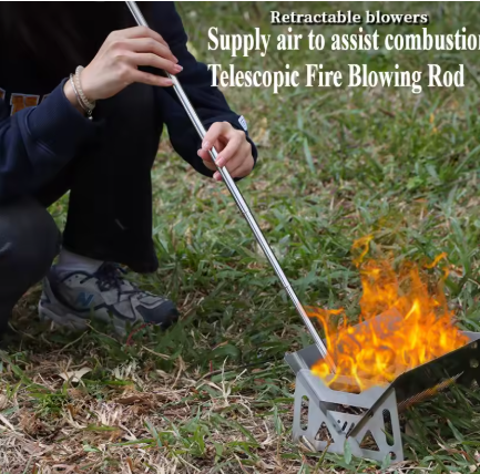 1 pieza de tubo de soplado de fuego de acero inoxidable para acampar al aire libre, para hacer fuego, extensible, para hacer picnic, equipo de campamento