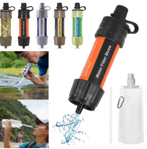 Filtro de agua para exteriores, sistema de filtración de agua con pajita, purificador de agua potable de emergencia, ventosa para viajes, acampadas, senderismo, herramientas de supervivencia