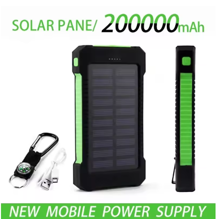 Fuente de energía solar portátil para exteriores de 200000 mAh, resistente al agua, con brújula USB, cargador externo para iPhone, Samsung, Huawei y Xiaomi