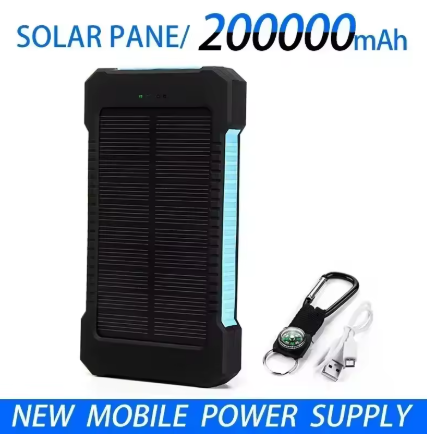 Banco de energía solar de 200000 mAh, linterna LEDSOS, carga rápida, batería externa